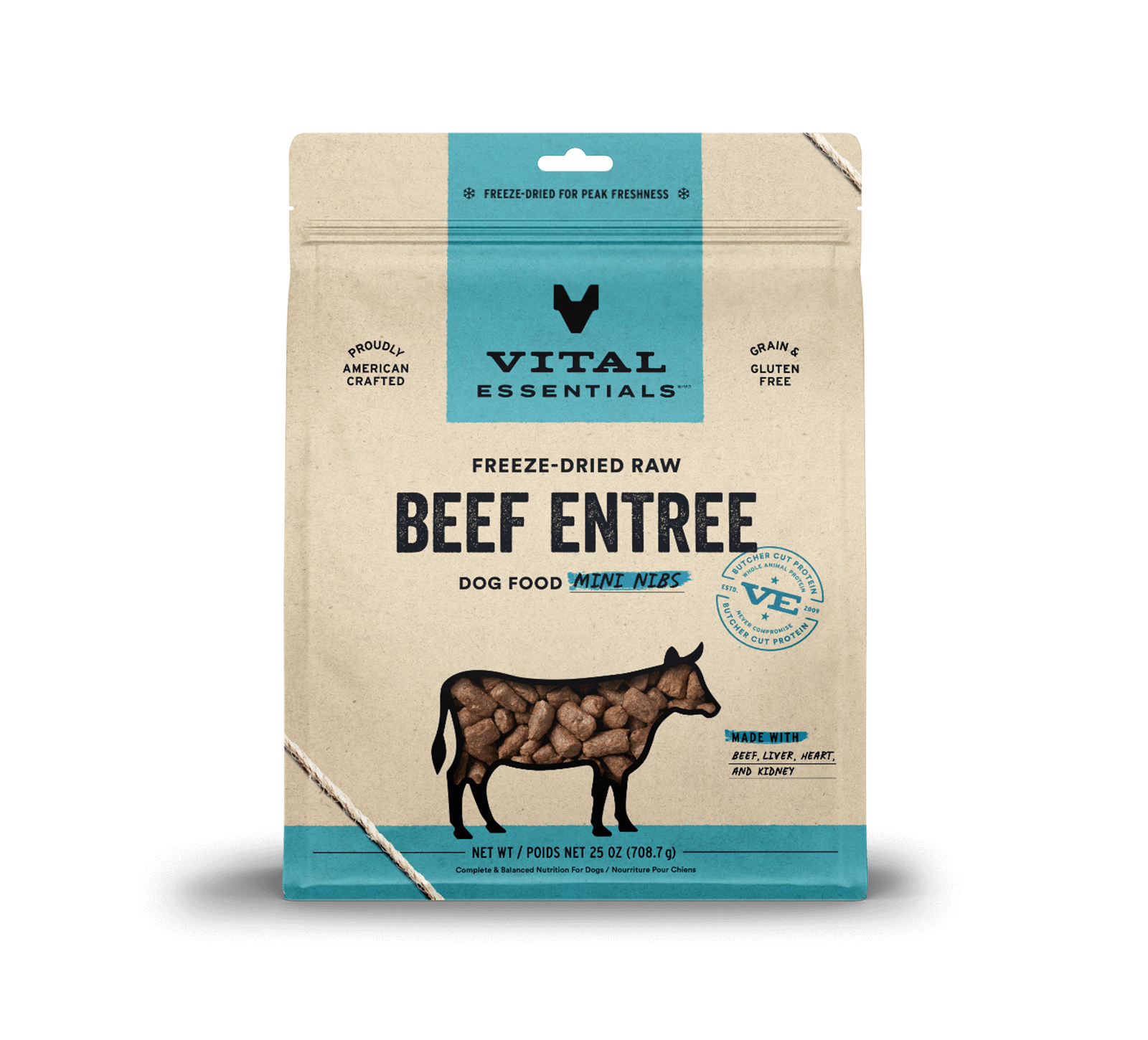 Vital Essentials Raw Beef FD Dog Food Mini Nibs 25 oz