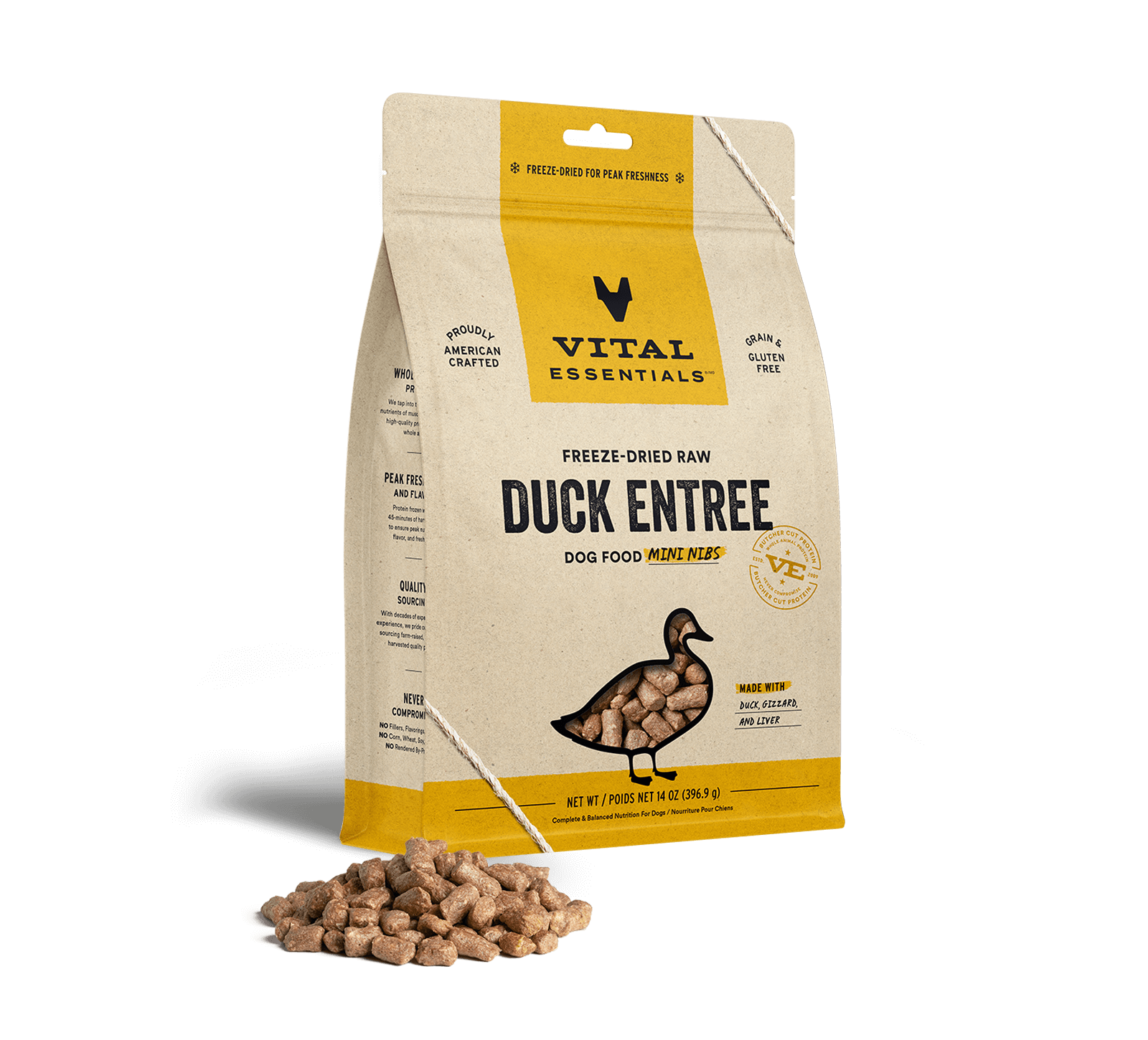 Vital Essentials Raw Duck FD Dog Food Mini Nibs 14 oz