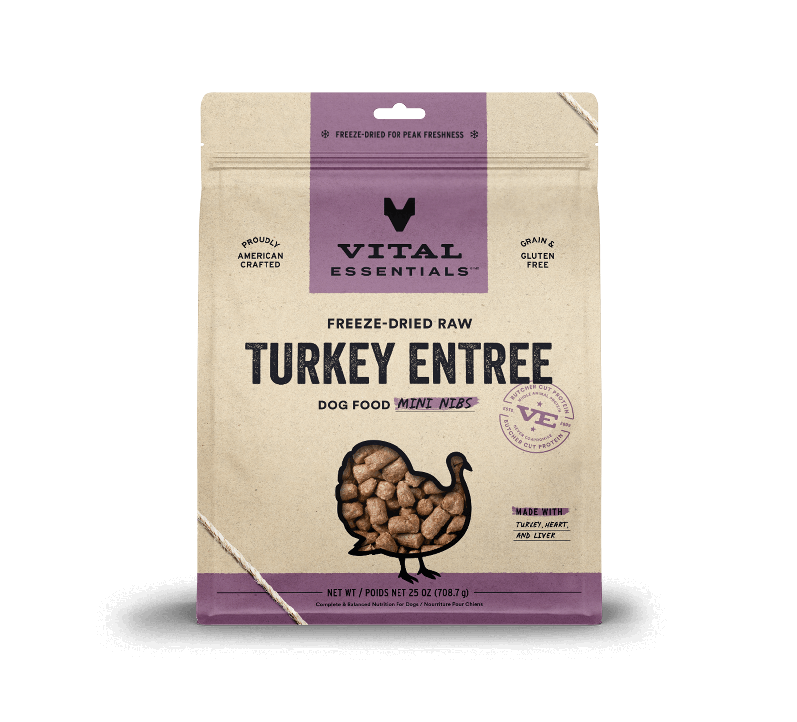Vital Essentials Raw Turkey FD Dog Food Mini Nibs 25 oz