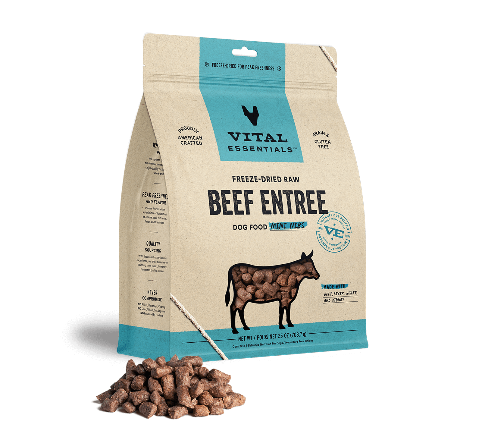 Vital Essentials Raw Beef FD Dog Food Mini Nibs 25 oz