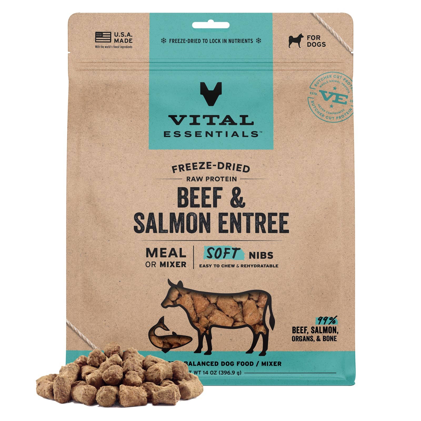 Vital Essentials Beef Salmon Entree Soft Nibs 14oz