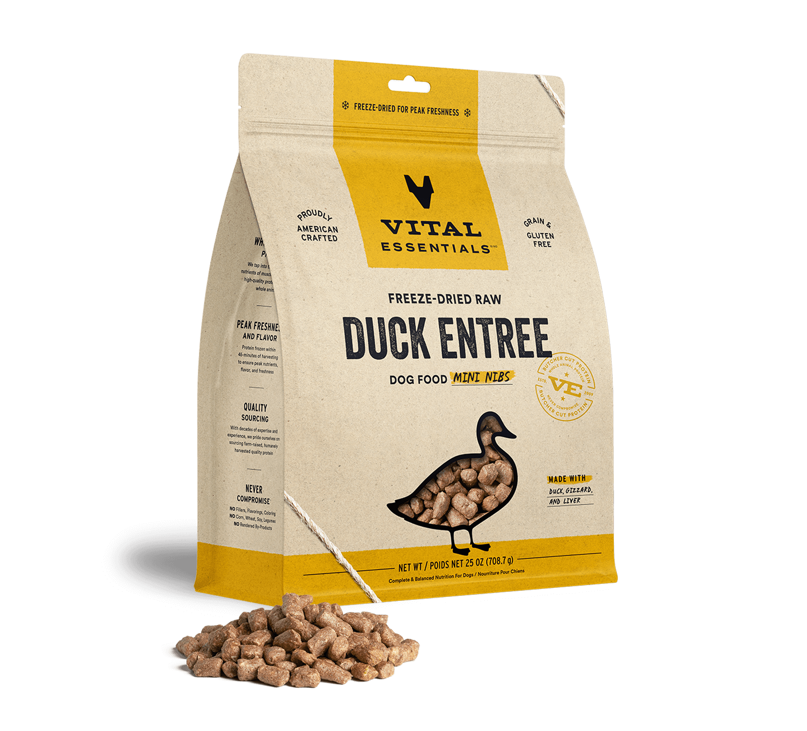 Vital Essentials Raw Duck FD Dog Food Mini Nibs 25 oz