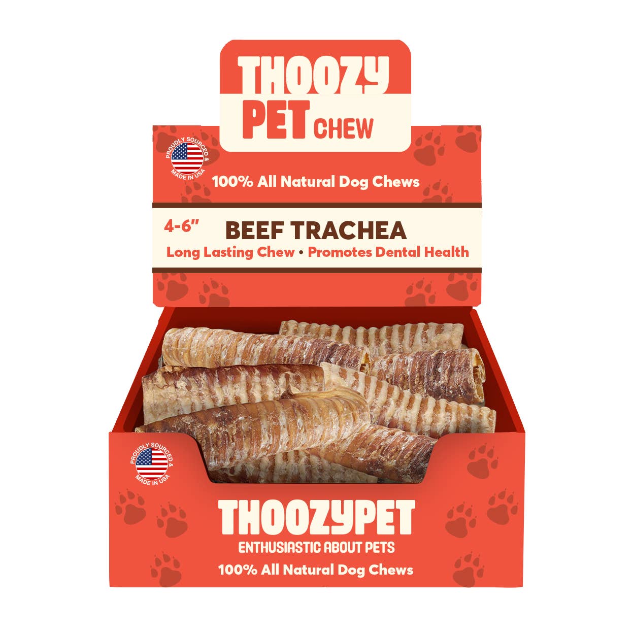 ThoozyPet USA-Sourced Beef Trachea Dog Chews 4-6"