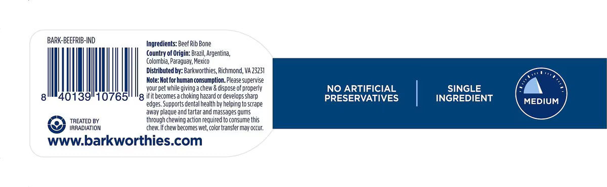 Barkworthies Beef Rib Bone Dog Treat